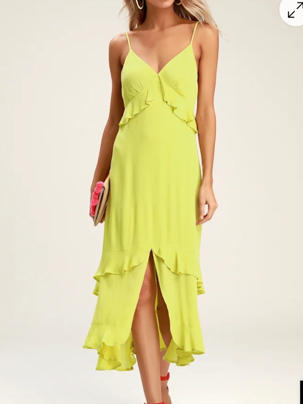 Lulu's Lime Green Ruffle High-Low Midi Dress